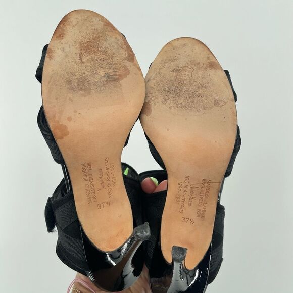Manolo Blahnik Black Suede Slingback Sandals 7.5 Neiman Marcus Exclusive - Picture 11 of 17